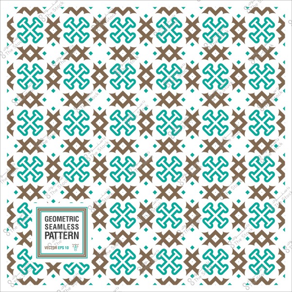 نمط هندسي متكرر باللونين البني والتركواز مع صندوق نص عليه "نمط هندسي سلس".