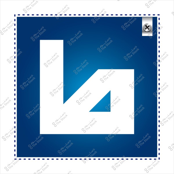 شعار برسم هندسي أبيض على خلفية زرقاء مع إطار منقط.