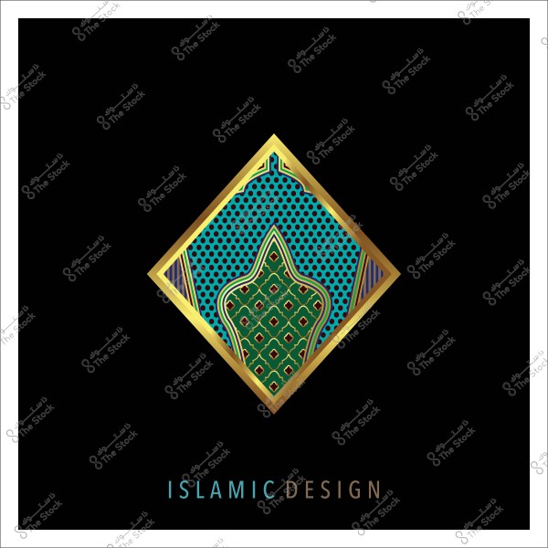 تصميم إسلامي هندسي بألوان ذهبية وخلفية سوداء.