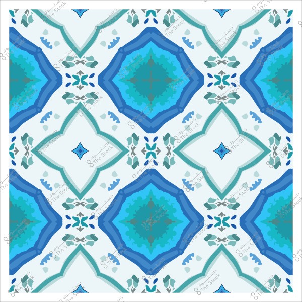 نمط هندسي متناسق يتكون من أشكال ثمانية الأضلاع وأشكال زهرية بألوان زرقاء وخضراء على خلفية فاتحة.