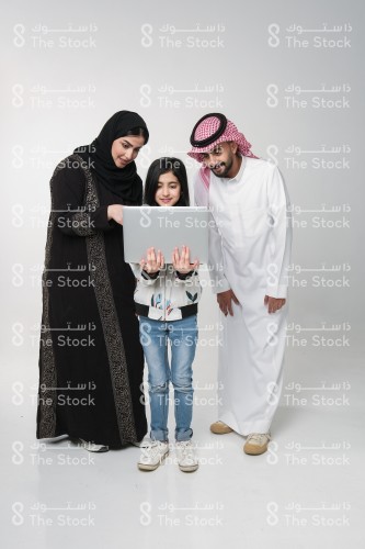 Saudi family making gestures