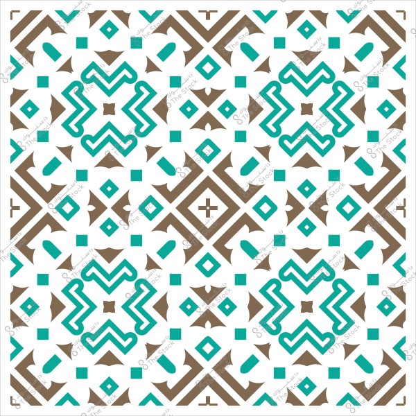Geometric design with intricate Islamic patterns in blue and brown colors on a white background.