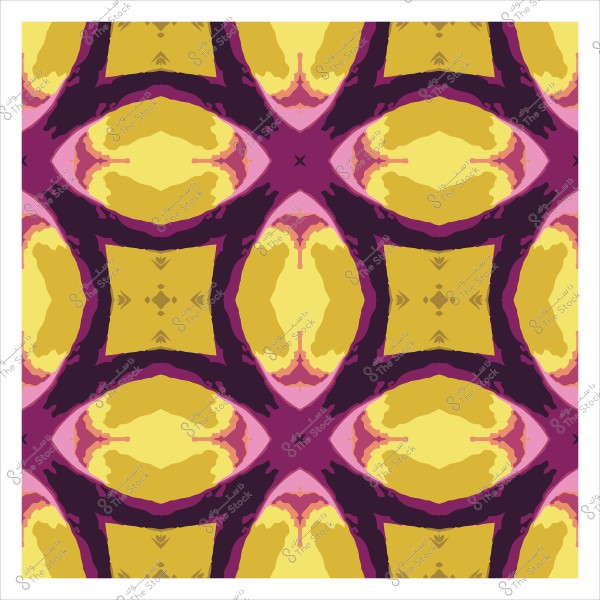 نمط هندسي متماثل بألوان صفراء وأرجوانية وزهرية بتصميم معقد.