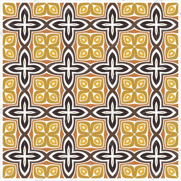 نمط زخرفي ملون يتكون من أشكال هندسية متكررة باللون البني والأسود والأصفر.