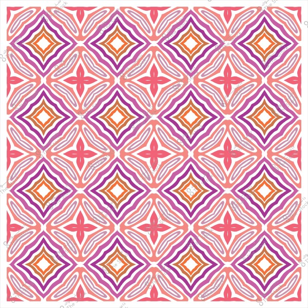 نمط هندسي ملون يحتوي على أشكال ماسية وزخارف متكررة باللونين الوردي والبرتقالي.