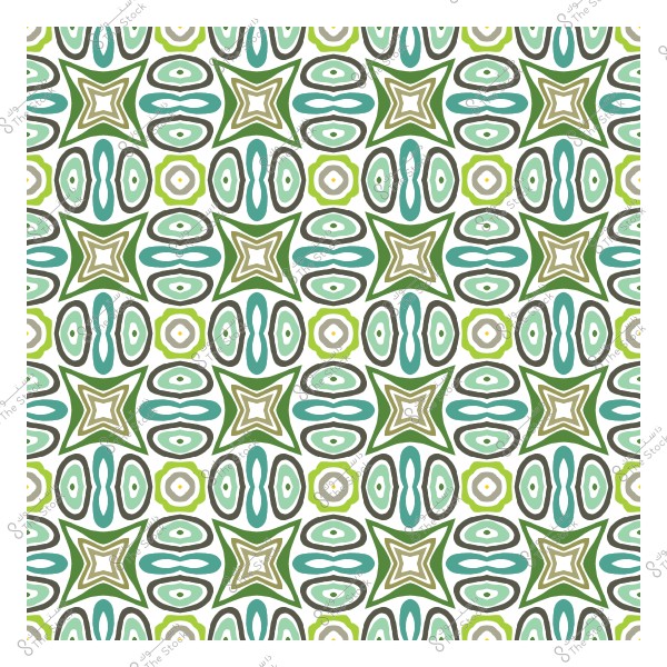 نمط هندسي متكرر بألوان خضراء وزيتونية وأشكال نجمية وبيضاوية.