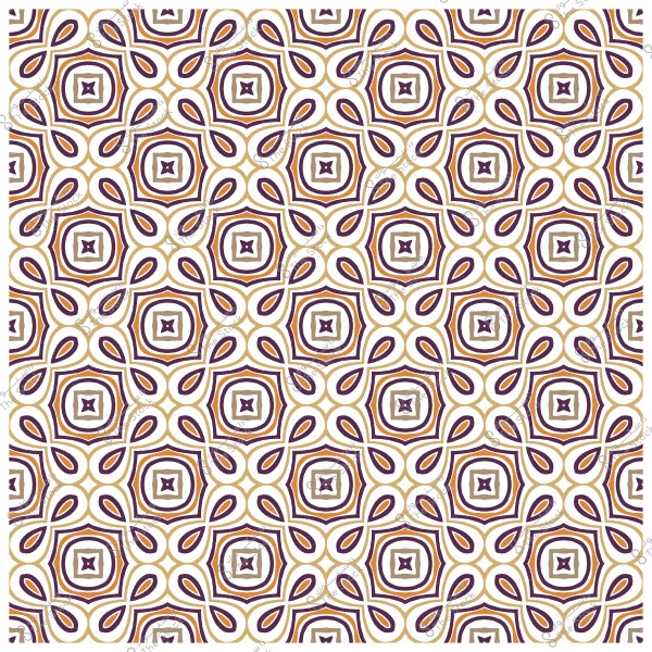 نمط هندسي متماثل بأشكال متكررة باللونين البنفسجي والذهبي على خلفية بيضاء.