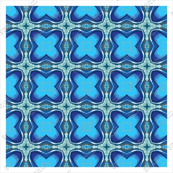 Repeating geometric pattern in blue and turquoise colors resembling floral shapes, used for design and ornamentation.