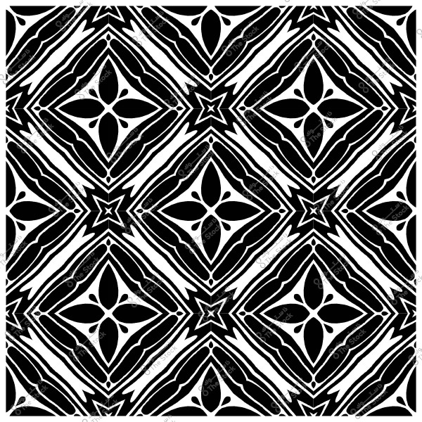 Black and white decorative pattern with a symmetrical geometric design.