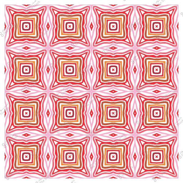 نمط هندسي متماثل بأشكال مربعة متداخلة بألوان الأحمر والوردي والبرتقالي.