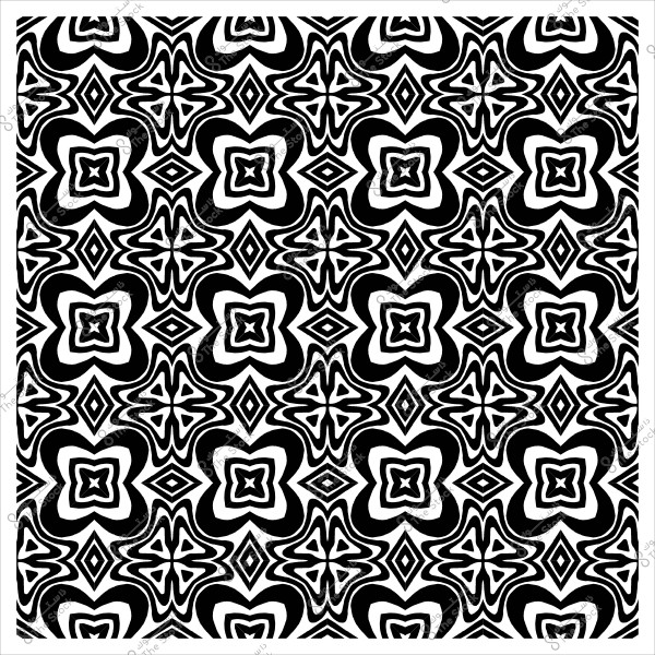 نمط متكرر بالأبيض والأسود يتكون من أشكال هندسية منحنية.