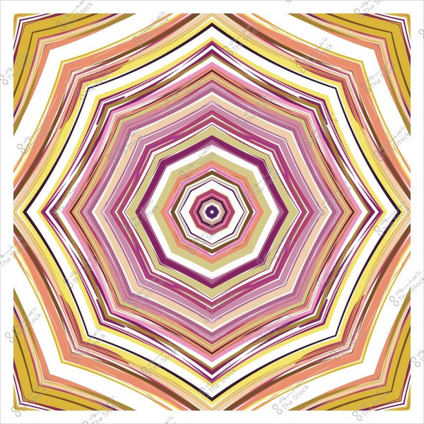 رسم تجريدي بأشكال هندسية متداخلة متعددة الألوان بتدرجات البرتقالي والأصفر والبنفسجي.