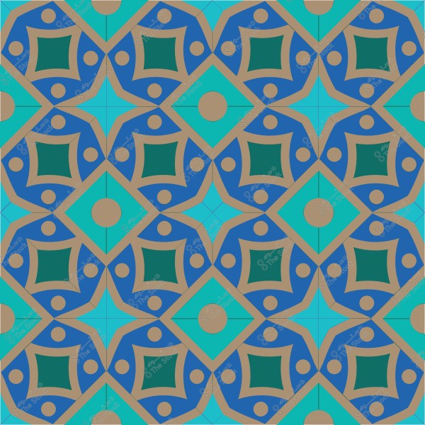 تصميم هندسي مزخرف بألوان الأزرق والأخضر والبيج.