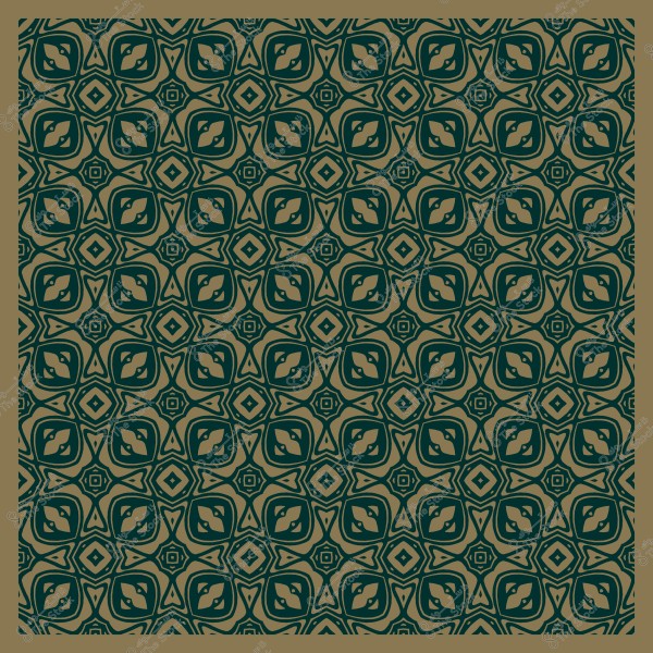 Symmetrical geometric decorative pattern in dark green and brown colors.