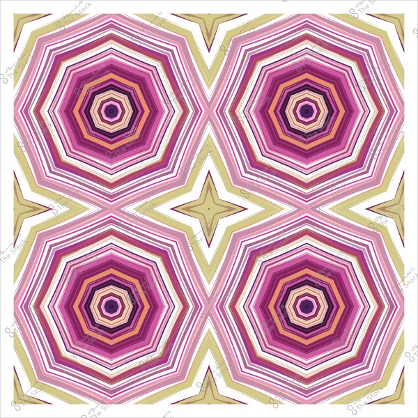 نمط هندسي ملون يتكون من أشكال متعددة الأضلاع متداخلة بألوان الوردي والبني والبيج, تظهر بشكل متناظر في تصميم متكرر.