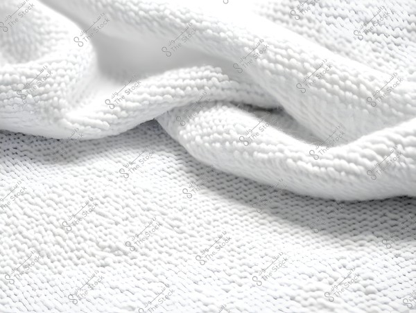 An image of a soft and crumpled white fabric with a textured woven pattern. The fabric appears thick, showing clear details of the weave.