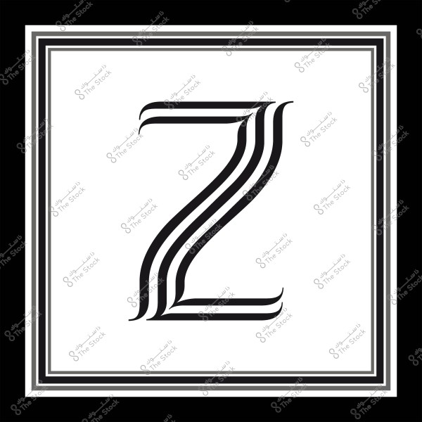 The letter "Z" in an artistic design with parallel lines inside a square border.