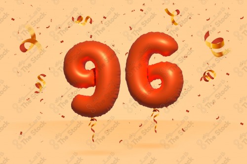 Vector Number 96 Red 3D Helium Balloons, Party Decorations, Anniversary Celebration, Birthday Greetings.