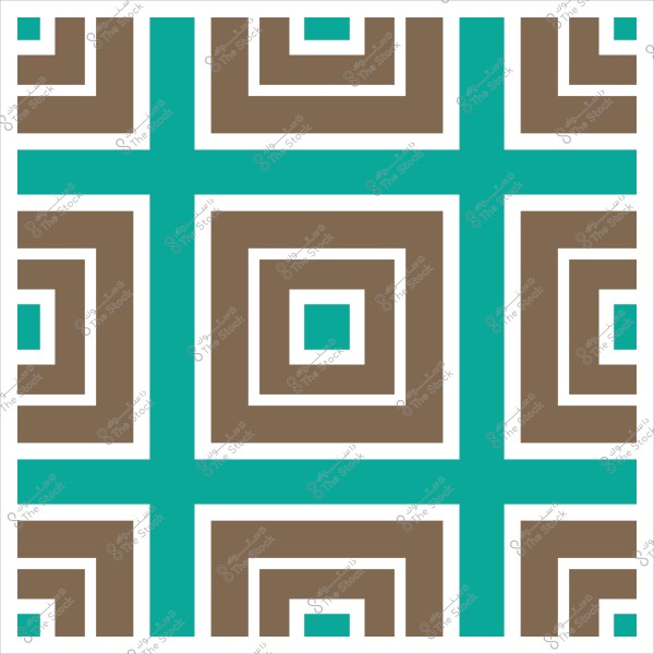 Geometric pattern consisting of a series of interlocking brown and light blue squares.
