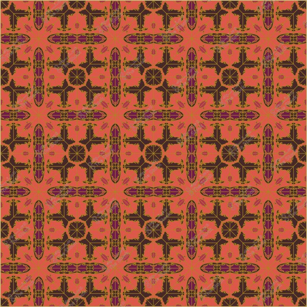 تصميم نمط متكرر باللونين البرتقالي والأسود بتفاصيل مزخرفة هندسية.