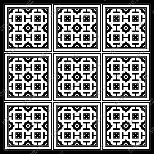 نمط من البلاط الإسباني التقليدي باللونين الأبيض والأسود بتصميم هندسي متكرر في شبكة ثلاثية الأبعاد.