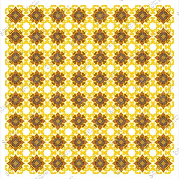 Islamic geometric pattern in gold and brown colors on a white background.