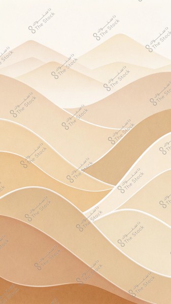 تدرج فني لأشكال رملية ناعمة بتدرجات ألوان البيج والبني الفاتح, تشبه الكثبان الرملية في الصحراء. الأشكال تتداخل بشكل سلس مما يمنح إحساسًا بحركة الرياح على الرمال.