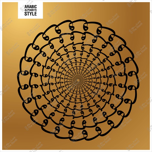 تصميم دائرة متكررة باستخدام الحروف العربية على خلفية ذهبية.