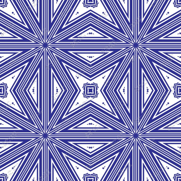 Geometric repeating pattern in dark blue and white, featuring intersecting lines forming symmetrical triangular and polygonal shapes. The pattern resembles tile or wallpaper designs.