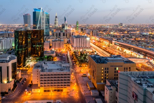 An aerial shot to the city of Riyadh showing the city’s buildings and landmarks in the daytime, the roads in the city’s overcrowded .