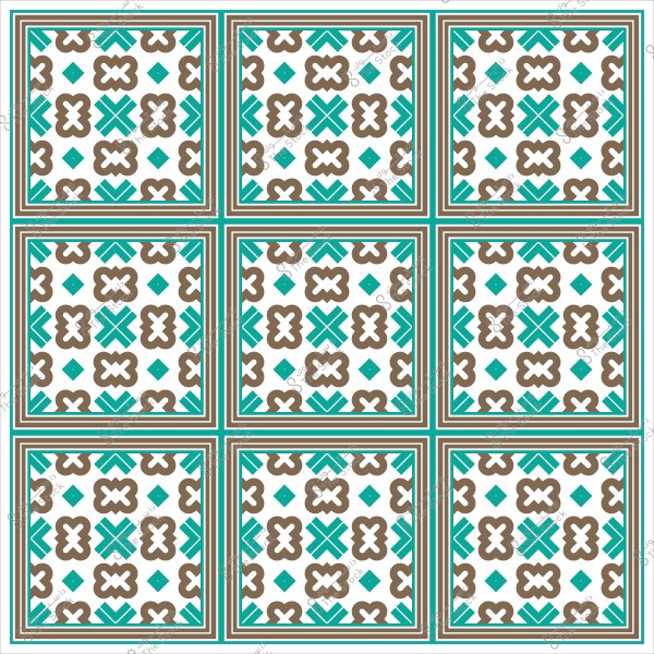 تصميم فسيفساء هندسي بألوان بني وأزرق فاتح وأبيض.