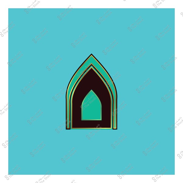 تصميم هندسي على هيئة قوس بزخارف ملونة بلونين أسود وتركواز على خلفية تركوازية.