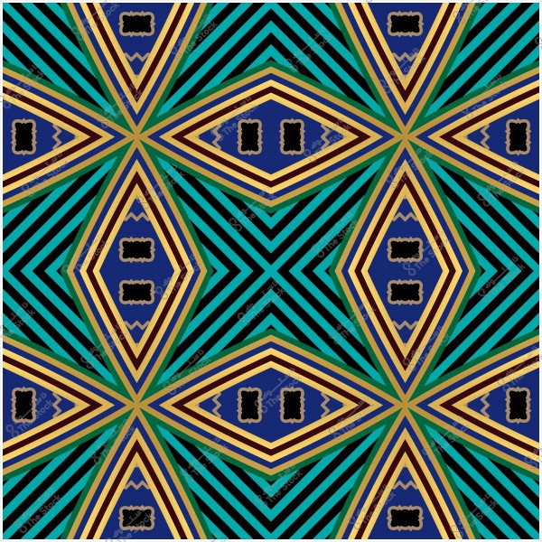 نمط هندسي ملون بأشكال ماسية وخطوط متقاطعة بألوان زرقاء وخضراء وصفراء.