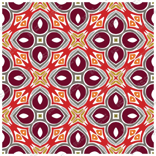 Geometric decorative pattern with red, orange, white, and gray colors.