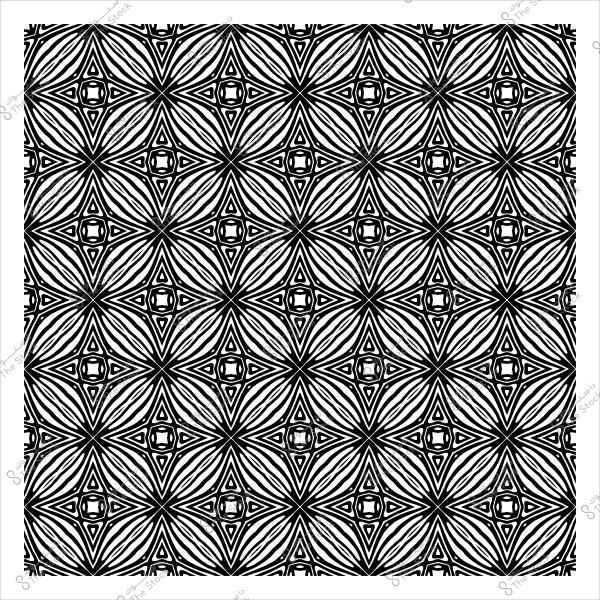 نمط هندسي متماثل باللونين الأسود والأبيض يحتوي على أشكال مربعات ودوائر متكررة.