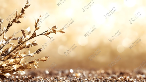 An image depicting a delicate branch with shimmering golden details against a blurred, golden background, creating a sense of luxury and softness in the scene.