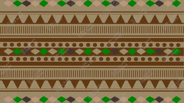 تصميم هندسي تقليدي يتكون من أنماط هندسية مختلفة بألوان بنية وخضراء وبيج. التصميم يحتوي على أنماط مثلثات وخطوط ودائرات متكررة بألوان دافئة, مما يضفي لمسة تقليدية وأنيقة على الشكل العام.