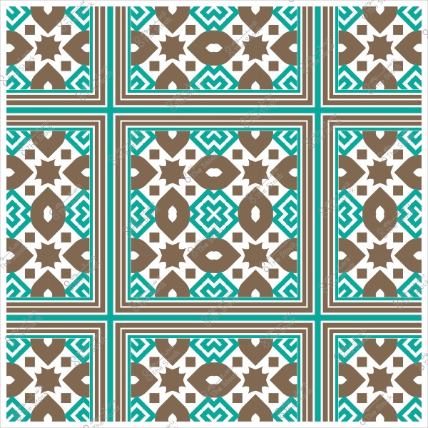 تصميم فسيفساء هندسي بأشكال نباتية بألوان أخضر وبني وأبيض