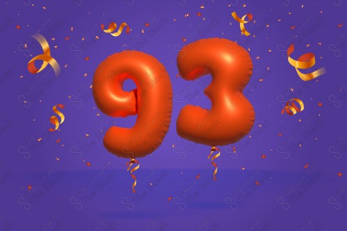 Vector Number 93 Shape 3D Red Helium Balloons Party Decorations Anniversary Celebration Birthday Greetings.