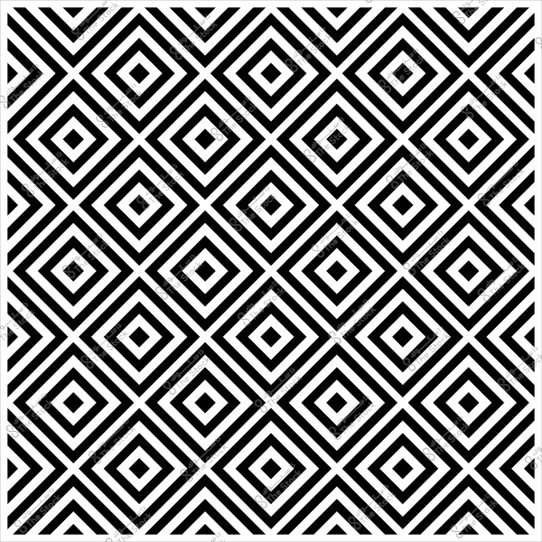 نمط هندسي بالأبيض والأسود يتكون من مربعات متداخلة تحتوي على مثلثات وخطوط مائلة متكررة.