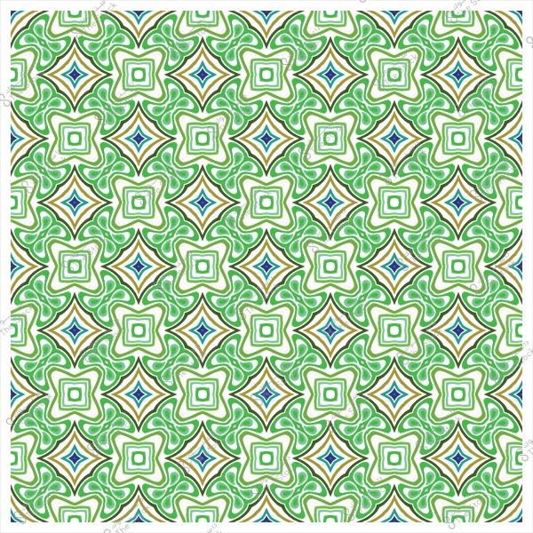 نمط زخرفي متكرر بأشكال خضراء وزرقاء على خلفية بيضاء.