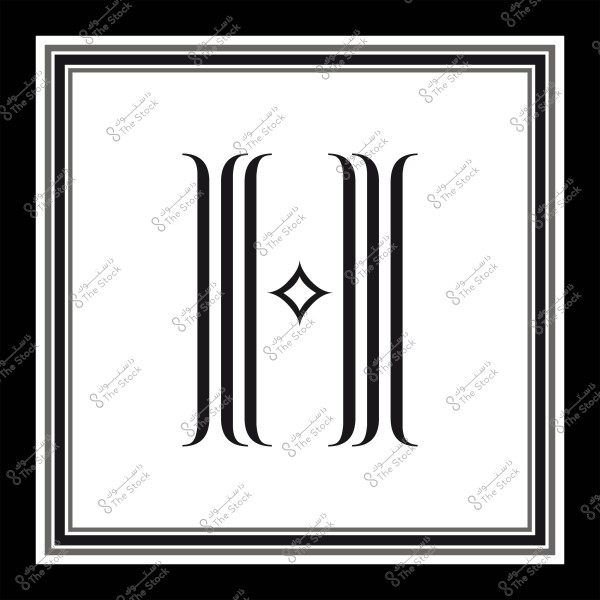 شعار مزخرف بالأبيض والأسود يحتوي على خمسة خطوط عمودية ونجم صغير في المنتصف.