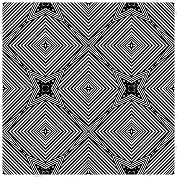 نمط هندسي أبيض وأسود مع خطوط متقاطعة تشكل أشكال نجمية.