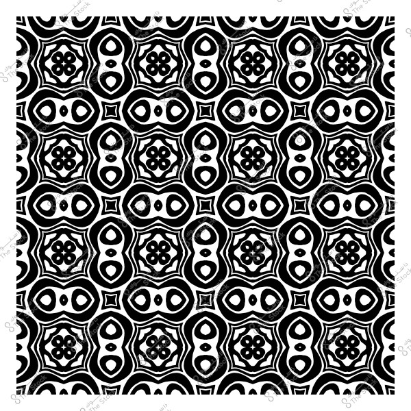 نمط تكراري بالأبيض والأسود يتضمن أشكال هندسية متداخلة.