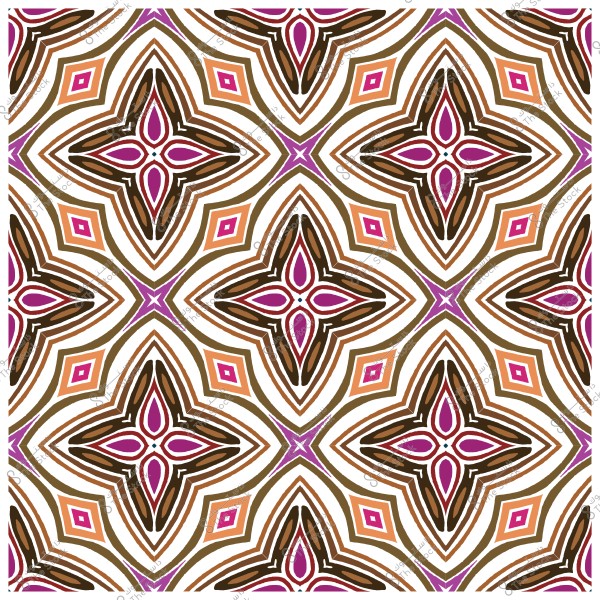 نمط هندسي ملون يتميز بأشكال متماثلة ومتناسقة بألوان بنية وبرتقالية وزهرية.