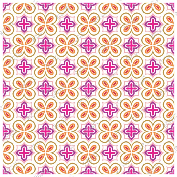 نمط زخرفي مكون من أشكال زهرية بألوان وردية وبرتقالية وخلفية بيضاء.