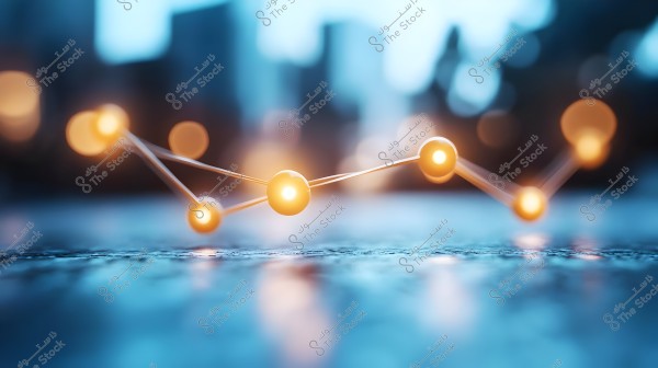 An abstract image featuring glowing orange spheres connected by lines, set against a blurred background with blue hues. The image highlights contrast between light and shadow, emphasizing motion and energy.
