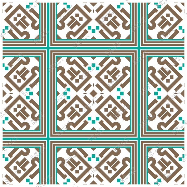 Islamic decorative pattern with geometric shapes in brown and blue on a white background.