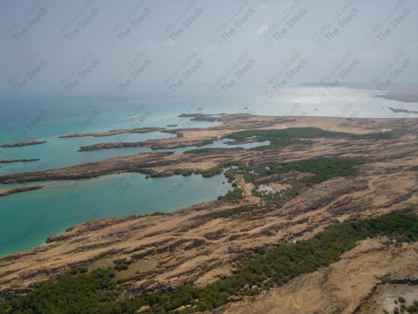 لقطة لقارب صيد يمر عبر أشجار المانجروف اثناء النهار بجزيرة بفرسان بالسعودية، اشجار ونهار، جمال الطبيعة بالسعودية