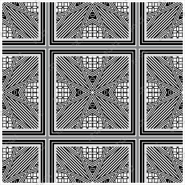نمط هندسي أبيض وأسود مع خطوط متقاطعة وأشكال متكررة تشبه النجمة والمربعات.
